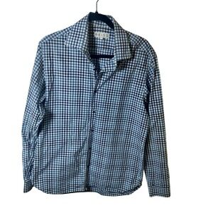 Reiss Mens Blue White‎ Gingham Check Long Sleeve Button Down Shirt Size L